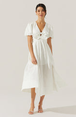 Citrine Linen Bow Front Midi Dress