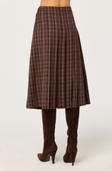 Vena Pleated Plaid Midi Skirt