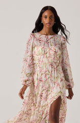 Pleated Chiffon Midi Dress