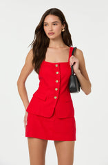 Button Front Square Neck Vest