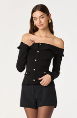 Off Shoulder Foldover Ruffle Sweater