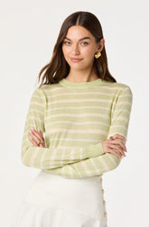 Striped Semi-Sheer Crewneck Sweater