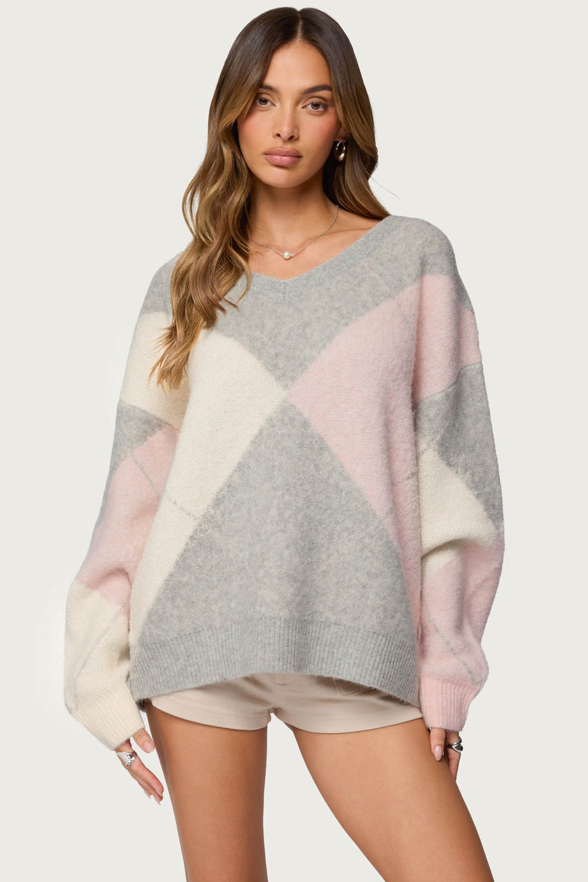 Elda Oversized Argyle Sweater