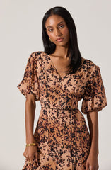 Lavena V-Neck Puff Sleeve Midi Dress