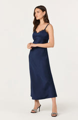 Nevaeh Satin Lace Trim Midi Dress