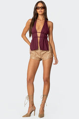 Nikole Split Front Backless Halter Top