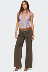 Naya Textured Sheer Lace Halter Top